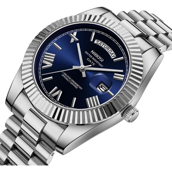 Men\'s Silver Blue Stain Steel Analog Classic Design Stylish Wrist Dress Watch main image 5
